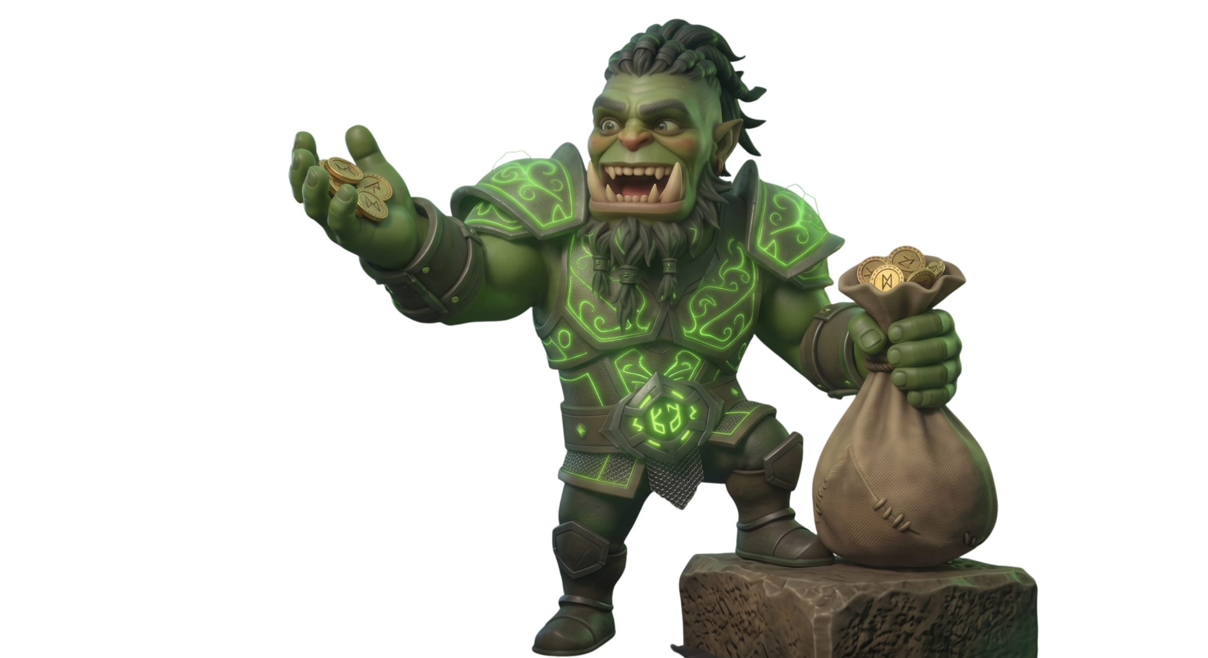 Orc holding a sack of gold from the economy